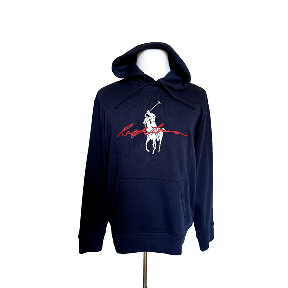 NWT $198 Polo Ralph Lauren Signature Big Pony Long Sleeve Fleece Hoodie Navy L - Picture 1 of 12